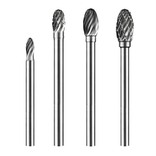 E-type oval tungsten carbide rotary burr adopts olive-shaped cutting head paired with slender 3mm straight shank