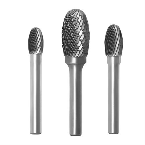 F-type tapered tungsten carbide rotary burr features sharp conical cutting head equipped with slim 6mm shank 