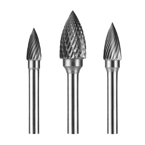 G-type 6mm flame-shaped tungsten carbide rotary burr features a unique flame/taper arc cutting head, professionally designed for irregular surface grinding, high-temperature weld residue removal and b
